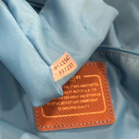 Coach Bag Canvas and Leather Trimmed Blue and Brown Tote - Picture 16 of 17